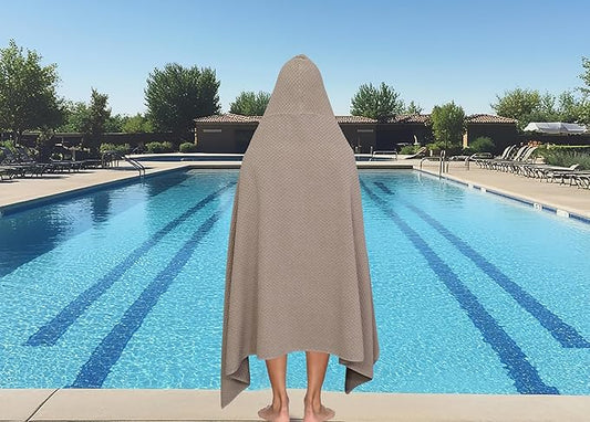 COTTON CRAFT Hooded Bath Towel – Oversized 35 x 70 Waffle Weave Towel with Hood for Adults - 100% Ringspun Cotton Pool Bath Sheet Wrap with Hood - Soft Super Absorbent Quick Dry – 450 GSM – Linen