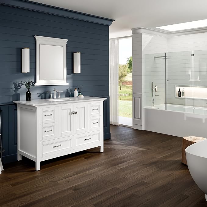 Eviva Britney 48 in. White Single Sink Bath Vanity with Carrara Quartz Top and Undermount Porcelain Sink