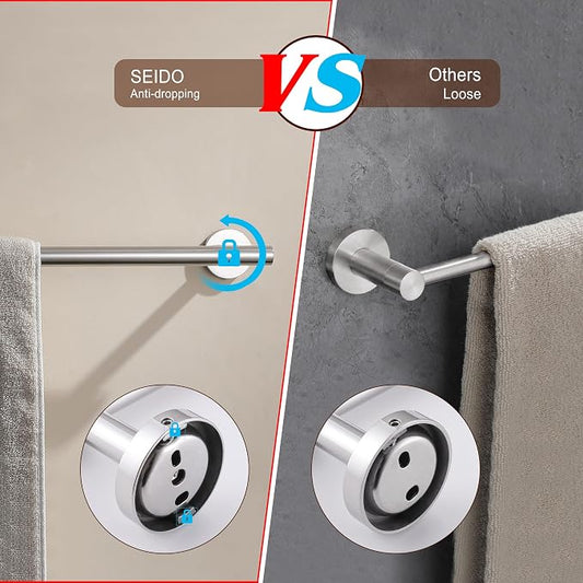 SEIDO 18 Inch Polished Chrome Towel Bar (2-Pack), Anti-Rotation Towel Holder 15.6" Usable, Rustproof 304 Stainless Steel Towel Rack w/Mounting Hardware, for Bathroom, Lavatory, Kitchen, Laundry