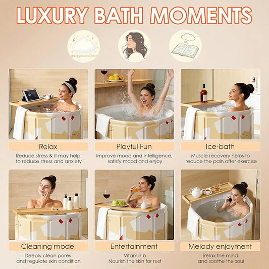 Portable Bath Tub for Adult, Foldable Soaking Bathtub for Hot SPA&Ice Bath, Foldable Small Bathtub Collapsible Tub for Bathing, 6-layer Insulated portable tub, Space-Saving (yellow 25.9X27.5 IN)
