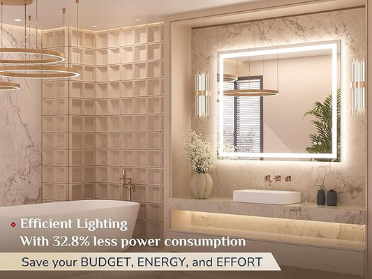 Keonjinn 42 x 36 Inch LED Bathroom Mirror with Lights, Bighter Frontlit & Backlit Vanity Mirror with Stepless Dimmable 3-Color, Anti-Fog Mirror for Wall, HD Tempered Glass, Memory Founction, CR90+