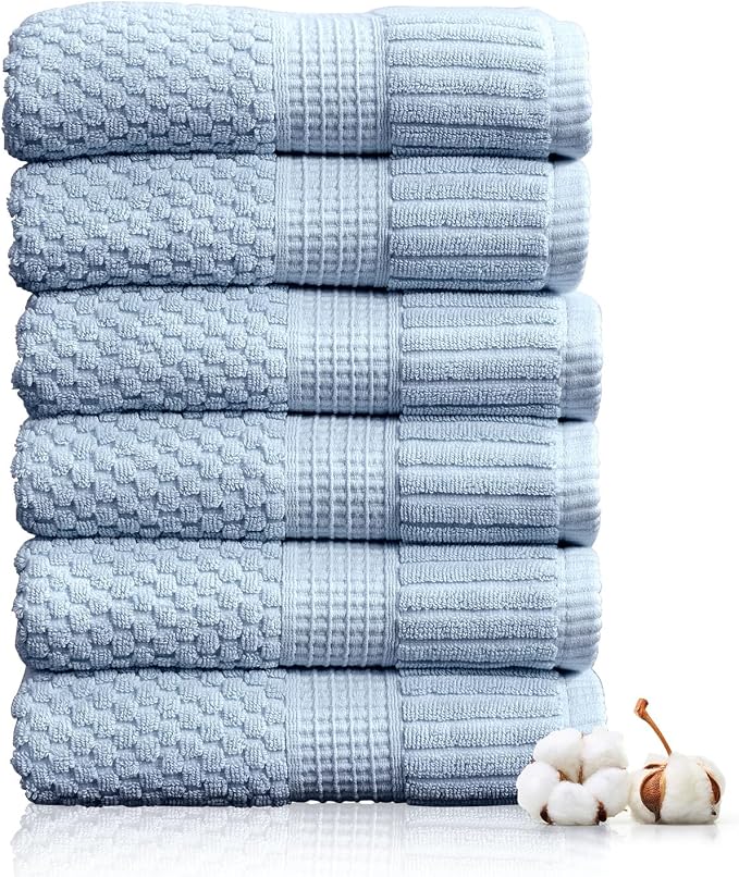 6 Pack 100% Cotton Hand Towels | Blue Towels | Oeko‑TEX Standard 100 | Soft & Absorbent, Quick‑Dry | Trinity Collection - Chambray Blue