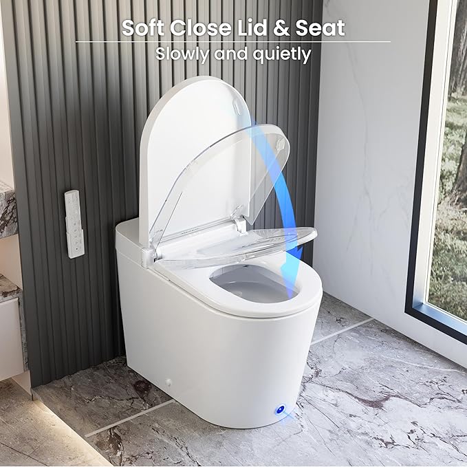 Smart Toilet with Bidet Built in, Foot Sensor, 1.28GPF(CD-K020) | Bidet Toilet with Wider Heated Seat, Warm Water & Dryer, Auto Flushing, Night Light, Remote Control