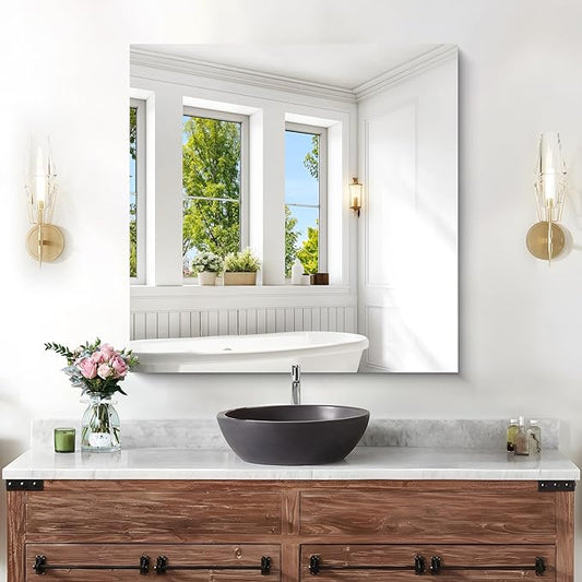 KOCUUY Frameless Mirror, 30"x30" Square Rectangle Bathroom Mirror for Over Sink, Upgraded Shatterproof Unframed Design for Bedroom, Living Room, Entryway