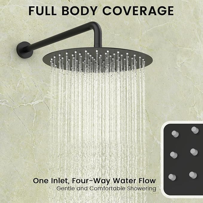 Longriver Round Shower Faucet Set with Hydro Power Temperature Display | Shower System 10" Shower Head with Handheld Spray, Wall Mounted Shower Fixtures with Shower Valve and Trim Kit, Matte Black