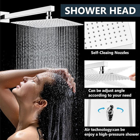 Aolemi Shower Faucet Set with Handheld Polish Chrome 16 Inch Head | Pressure Balance Shower Valve and Trim Kit,SUS304 Rain Head and Handle System,All Metal,Wall Mount,Bathroom,Handheld Spray