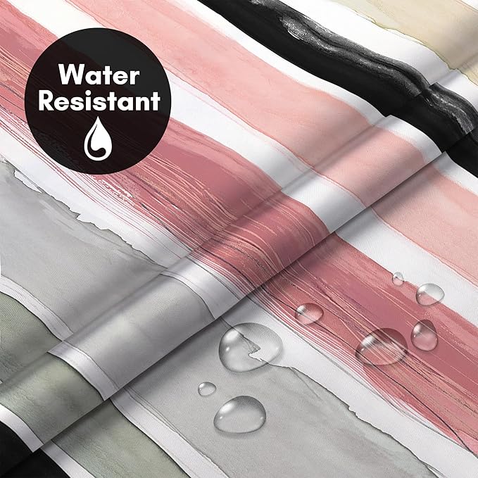 Americanflat 72x75 Hookless Shower Curtain - Water-Resistant Stripe Shower Curtain with Sheer Panel, Snap-In Liner, and Grommets - 100% Polyester - Blush Pink, Black, Sage Green, White, Grey and Cream