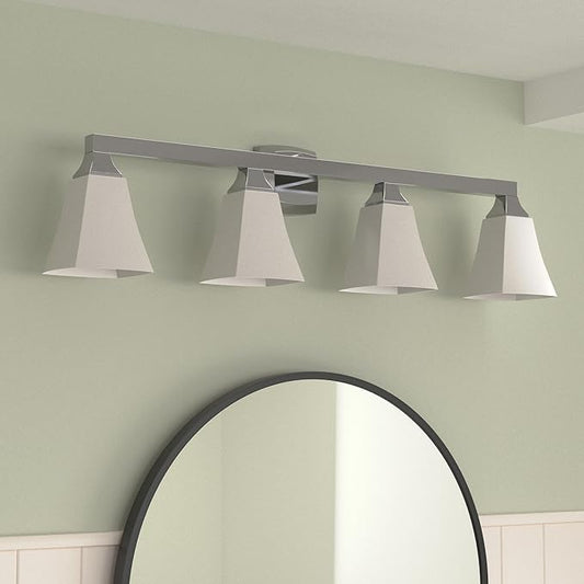 Moen YB5164CH Voss 4-Light Dual-Mount Bath Bathroom Vanity Fixture with Frosted Glass, Chrome