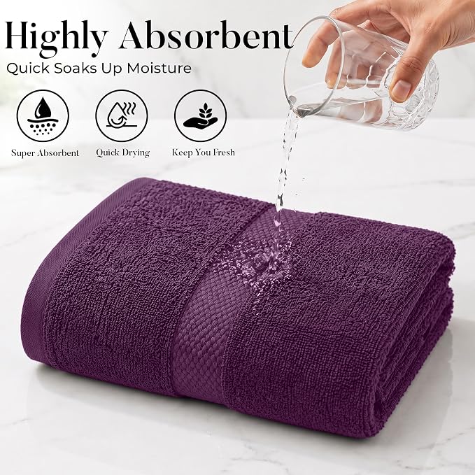 DAN RIVER 600 GSM Cotton Large Bath Towels Set of 4, 27 x 54 Inches, Purple | Larger & Lighter Weight Towels for Bathroom - Highly Absorbent & Quick Dry 100% Cotton Bath Towel Set for Home, Spa & Hotel