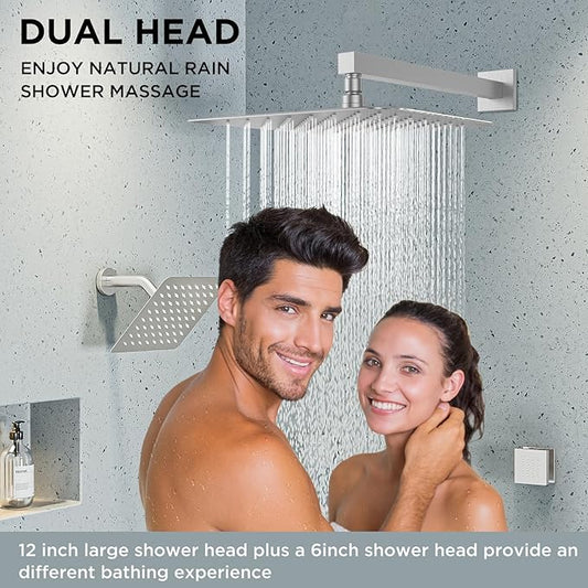 Rainfall Shower System with 4 Body Spray Jets, STARBATH 4 Way 12 + 6"Rainfall Shower Head with Handheld Combo, Shower Jets System High Pressure Shower Faucet Set, Brushed Nickel