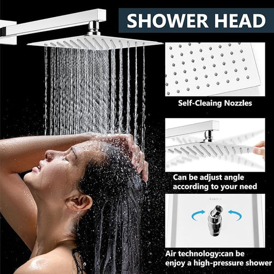 Aolemi Shower Faucet Set with Handheld Polish Chrome 8 Inch Head | Pressure Balance Shower Valve and Trim Kit,SUS304 Rain Head and Handle System,All Metal,Wall Mount,Bathroom,Handheld Spray