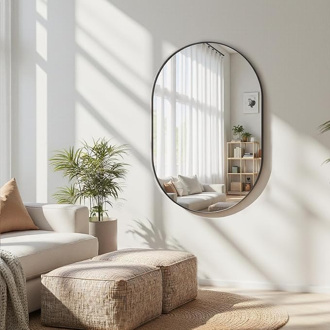 Black Oval Bathroom Mirror for Wall, 24"x36" Bathroom Vanity Mirror | HD Shatterproof Glass, Metal Framed, Oval Vanity Mirrors for Bathroom, Bedroom, Living Room, Entryway, Horizontal or Vertical