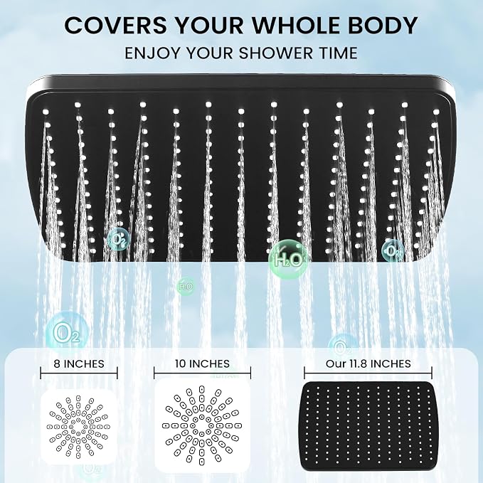 Shower Head with Handheld, High Pressure Black Rain Shower Head | Regaderas Para Shower,11.8" Rectangular,Rainfall Shower Head,Dual Shower Head,Bathroom Decor,Extension Arm,5 Spray Mode