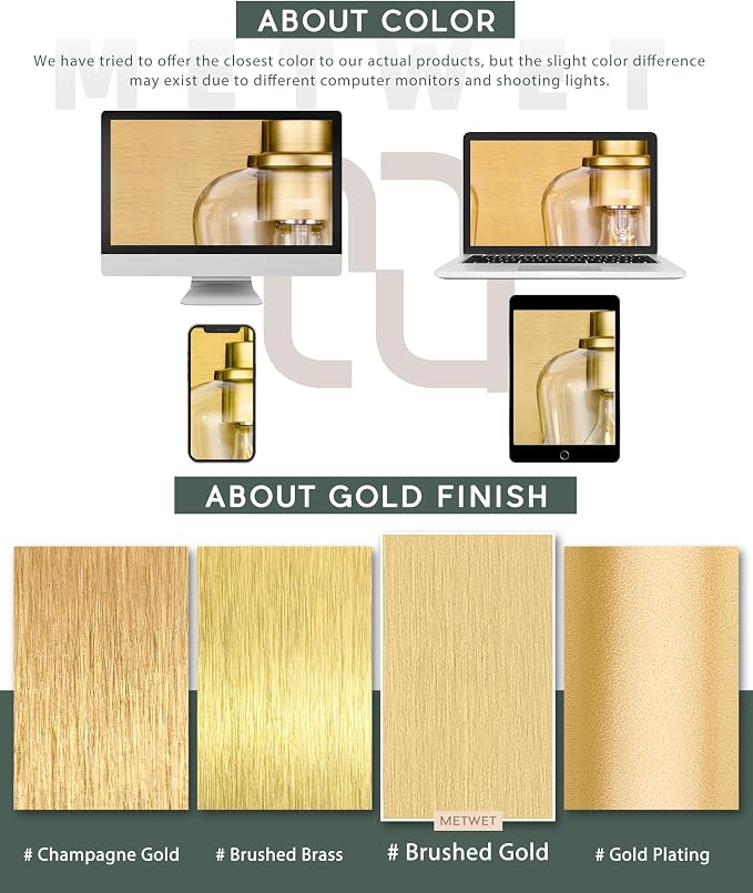 3-Light Brushed Gold Bathroom Vanity Light, Wine Clear Glass Shades | 17" modern bathroom light fixtures over mirror, E26 base, bulbs not included, VL155-BG-3
