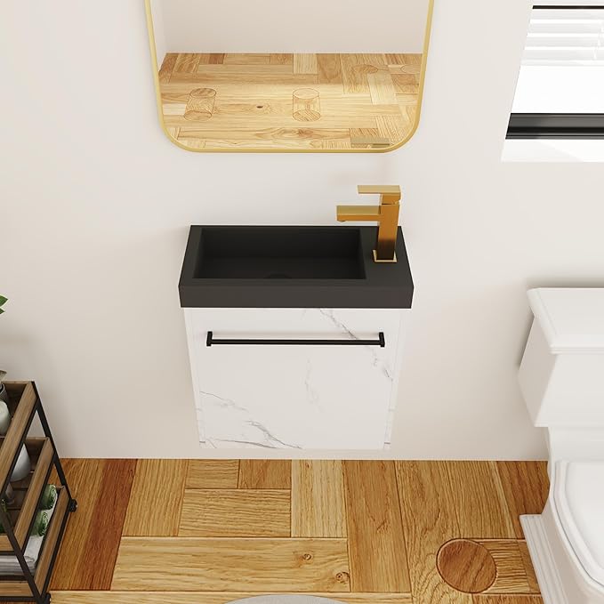 20 Inch Bathroom Vanity with Sink Combo for Small Space, Wall-Mounted Bathroom Vanity with Soft Close Door,Modern Floating Bathroom Vanity with Blacktop Basin &White Storage Cabinet