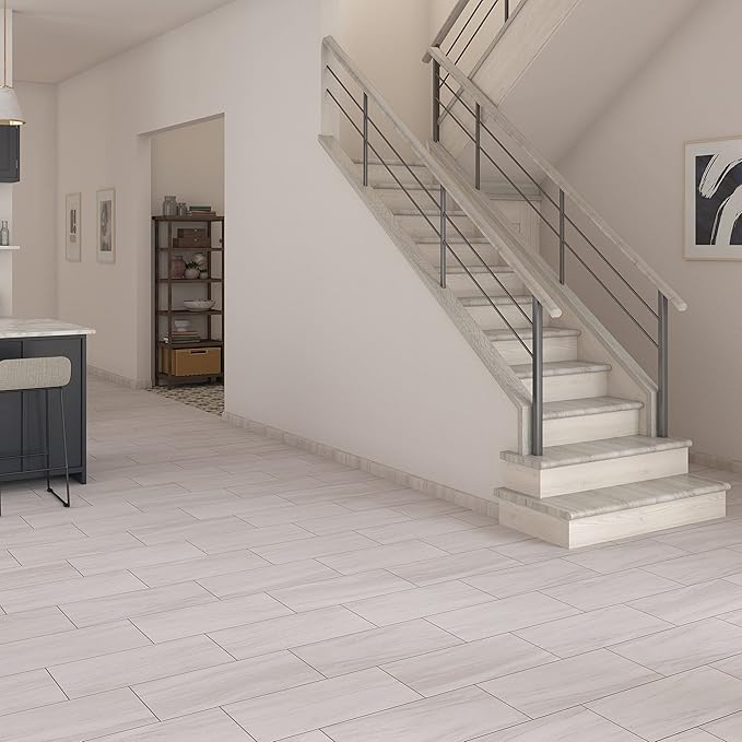 Daltile Costar 12" x 24" Marble Look Porcelain Floor Tile in Matte Calacatta Sky for Kitchen, Bathroom, Living Room Floors
