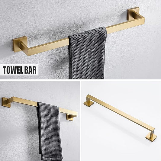 YACVCL 5 Piece Bathroom Hardware Set Brushed Gold, SUS304 Stainless Steel 23.6 Inch Bathroom Towel Holder Set, Brushed Gold Bathroom Accessories, Wall Mounted Towel Holder Set