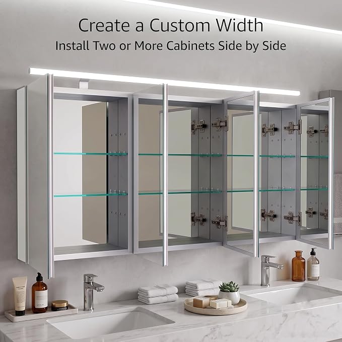Bathroom Medicine Cabinet, Aluminum, Recessed/Surface Mount, 24" x 36", Right/Left Hinged, Mirrored Interior