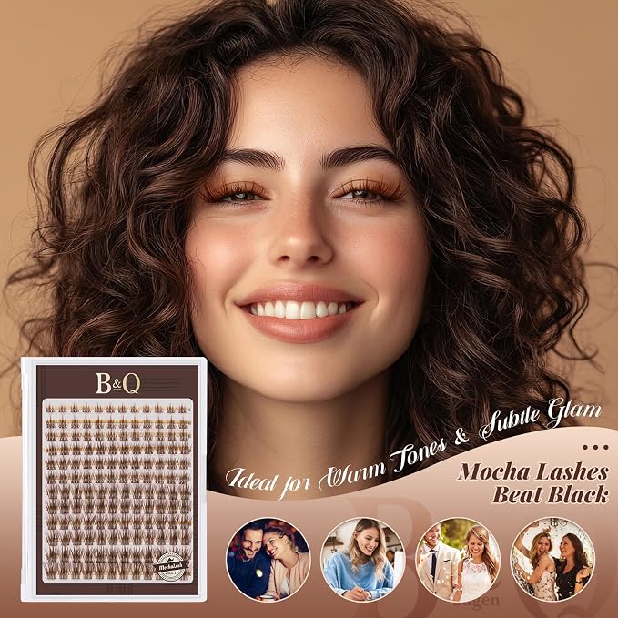 B&Q Brown Lash Clusters Natural Lash Clusters for Light Hair, Reusable MochaLash Cluster Eyelash Extensions Soft Brown False Eyelashes Comfortable Eyelash Clusters Perfect for Occasions(MochaLash 02)