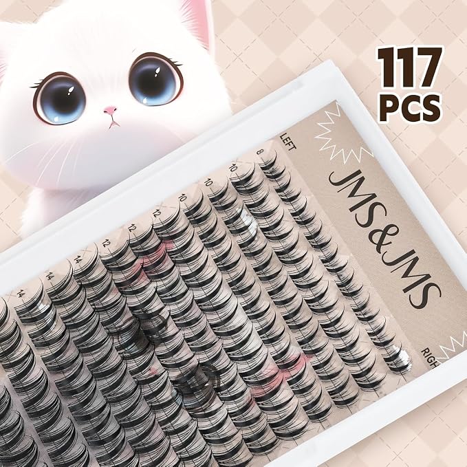 JMS&JMS Cat Bunny Lash Clusters Kit, Anime Eyelash Cluster Kit with Spikes | Invisible Band Manga Lashes Natural Wispy Lash Extension Kit with Lash Bond and Seal, Tweezers at Home