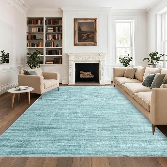 Garvee Washable Area Rugs 8x10 Modern Solid Color Living Room Rug, Blue | Non Slip Backing Stain Resistant Non Shedding Low Pile Soft Foldable Neutral Rug for Bedroom Dining Room Office