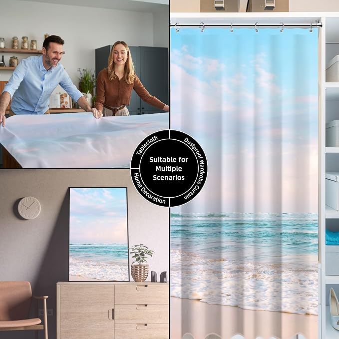 Small Stall RV Half Size Ocean Beach Coastal Seaside Shower Curtain for Bathroom 36W*72H Inch Nautical Summer Beachy Bathtub Decor Waterproof Polyester Fabric Set with 12 Hooks(6 Holes)