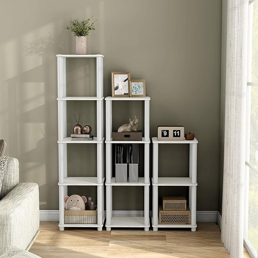 Homes: Inside + Out Apexa Modern 3-Tier Narrow Shelving Units, Collectibles Display Shelves, Easy Assembly Standing Shelf, Home Storage Organizer for Living Room, Bedroom, Office, White