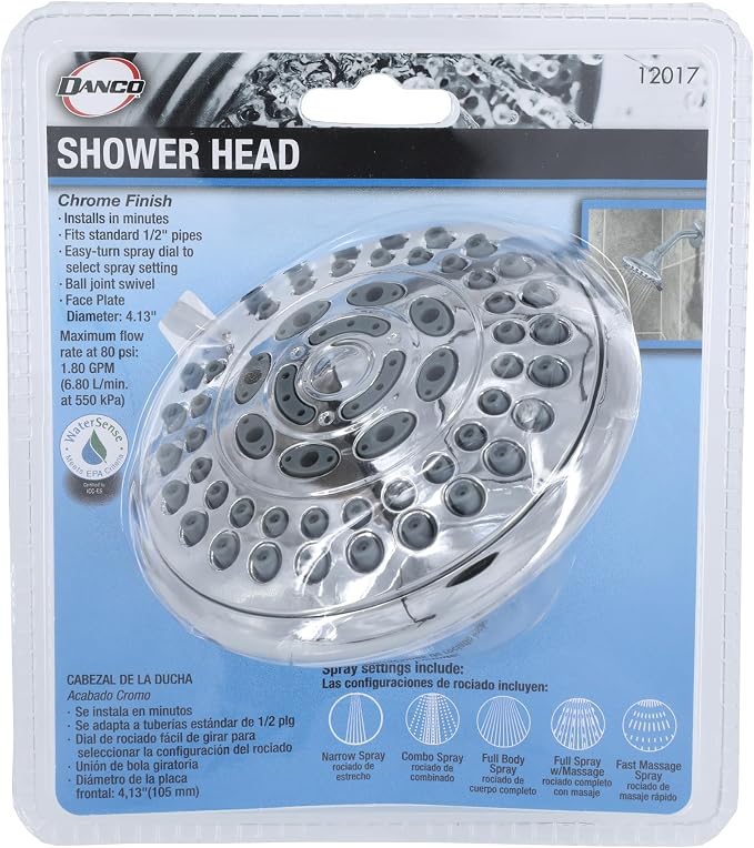 Danco 1.8GPM 5-Spray Water-Saving Shower Head with Adjustable Swivel Ball Joint in Chrome (12017)