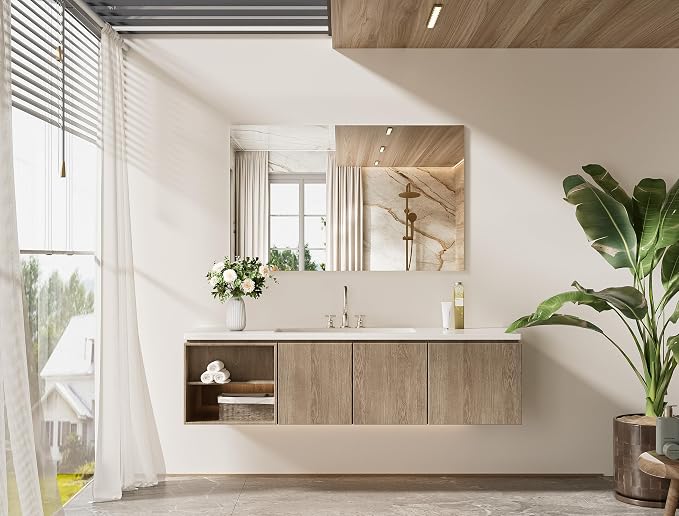 Frameless Mirror 48" x 30" Frameless Bathroom Vanity Mirror for Over Sink with Tempered Glass, Bedroom, Entryway, Hallway, Home Gym, Horizontal or Vertical