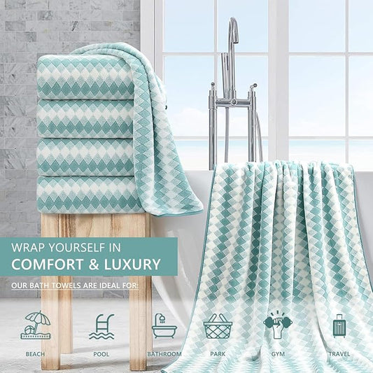 4 Piece Bath Towel Set Oversized Bath Sheet 35"x70" Bathroom Towel Extra Large Towel Set Soft Highly Absorbent & Quick Dry Premium Bath Sheet for Bathroom 600GSM Shower Towel Spa Gym Hotel,Aqua