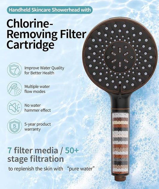 SR SUN RISE Filtered Shower Head with Handheld High Pressure 9 Spray Mode Showerhead Detachable Shower Head Water Softener Filters Beads for Hard Water Remove Chlorine 1 Filter ORB