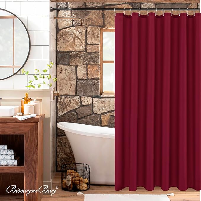 Fabric Shower Curtain Liner 72x72 Inch-Burgundy Standard Size Shower Liners | Hotel Quality Water Resistant Shower Liners for Bathroom-Machine Washable Cloth Polyester Bath Curtain-Rental Apartment Home