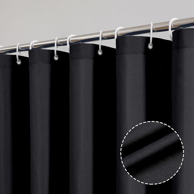 Zora Solid Black Shower Curtain for Bathroom, Fabric Shower Curtain- Soft Cloth & Hotel Spa Quality, Water Repellent, Machine Washable Shower Curtain Set with 12 Hooks, Grommets Top, 72Wx72L