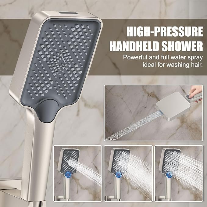 Rain Shower System 12IN Modern Brass Faucet Set With Valve and Diverter Shower Mixer With Handheld High Pressure Square Rainfall Shower Valve (12'' Ceiling Mount, Brushed Nickel)
