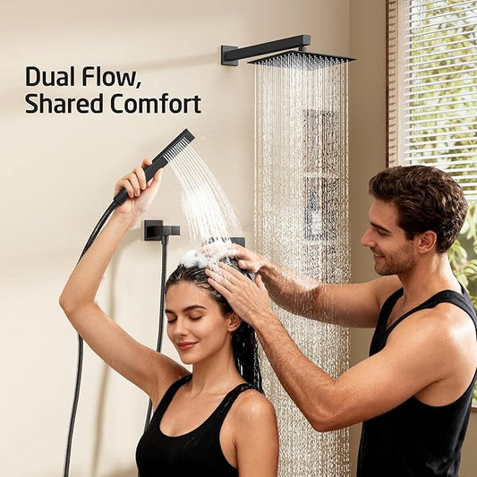 KES Shower Faucet Set, 10 Inches Rain Shower Head with Handheld Spray, Shower System Pressure Balance Wall Mounted (cUPC Certified Shower Valve Included), Matte Black, XB6230F18-BK