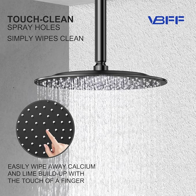 VBFF-Shower Head,rain shower head, 10 inch- Round Shower Head, 1.8 GPM Flow Rate, rainfall showerhead,VBFF12 (Matte Black)