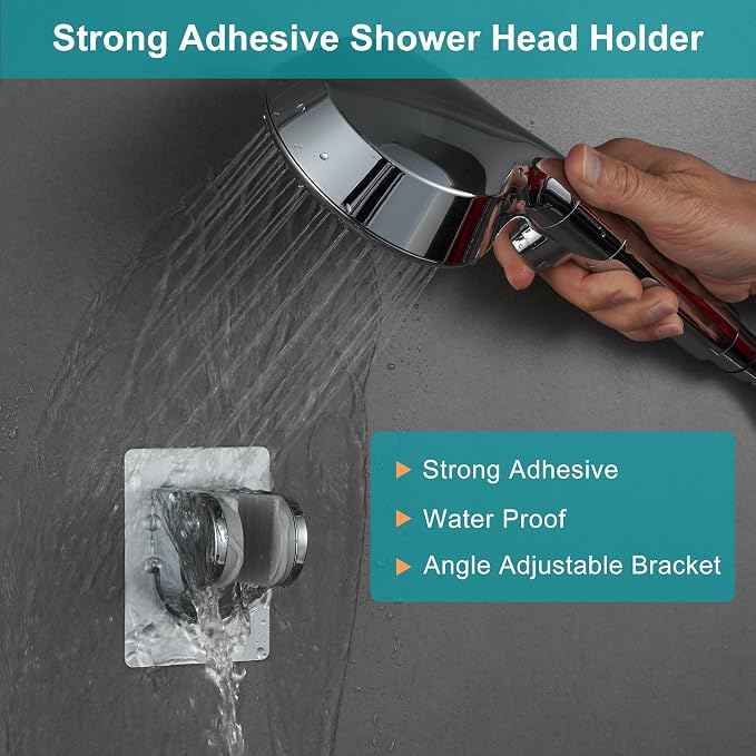 GwernKB Handheld Shower Head with ON OFF Switch & 79in Stainless Steel Hose | Built-in Power Spray,7-Setting High Pressure Spray with Bracket & Extra No Drilling Wall Shower Holder for Lower Mount,Silver