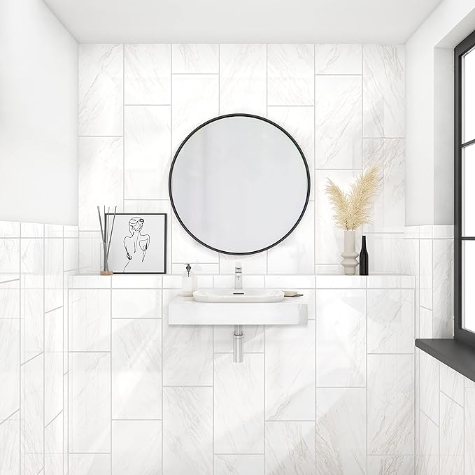 Daltile Perpetuo 12" x 24" Porcelain Marble Look Wall & Floor Tile in Polishied Timeless White (9 pieces per carton) (17.01 sqft per carton)