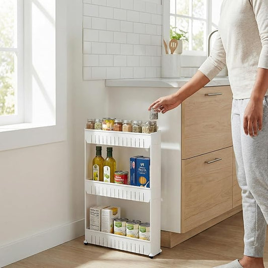 Lavish Home 3 Tier Shelf Rolling Cart - Narrow-Space Kitchen or Bathroom Shelf Organizer Cart - Slim Slide-Out Storage Shelves for Kitchen, Bathroom, Laundry and Pantry