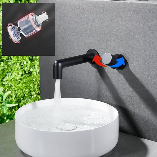 BiaoTeng Concealed Wall Mounted Bathroom Faucet Single Handle Black 2 Functions Hot and Cold Bathroom Vanity for Wall Mounted Faucet Brass