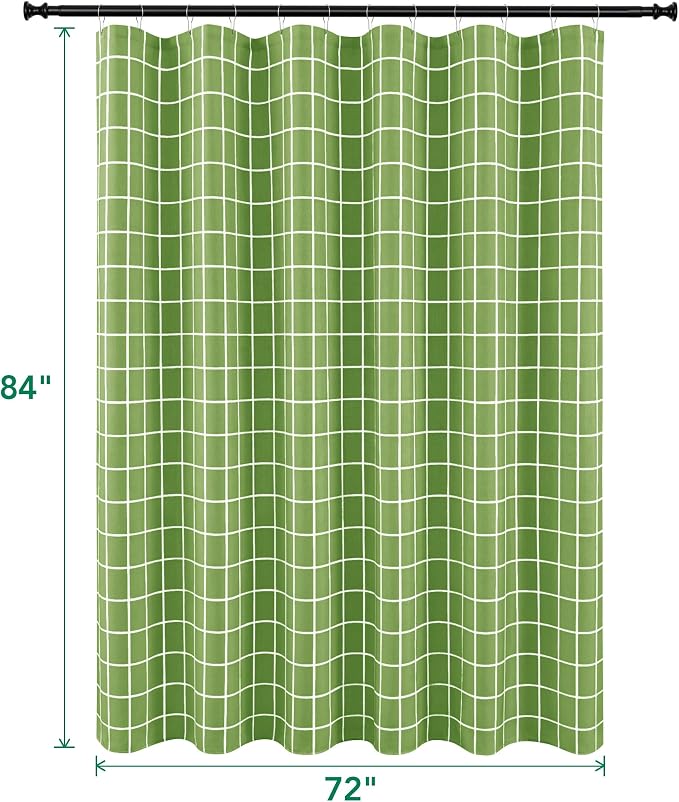 Fabric Farmhouse Shower Curtain-Extra Long Cloth Shower Curtains Bathroom | 72"Wx84"L Sage Green Faux Linen Grid Minimalist Simple Rustic Neutral Shower Curtain-Geometric Plaid Washable Hotel Quality