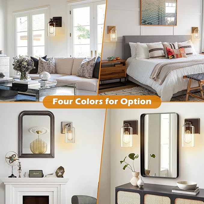 Pia Ricco Wall Sconces Set of 2, Bedside Wall Lamp with Switch for Bedroom, Modern Bathroom Light Fixture with Clear Glass Shade, Brushed Nickel Sconces Wall Lights for Living Room, Hallway, Kitchen