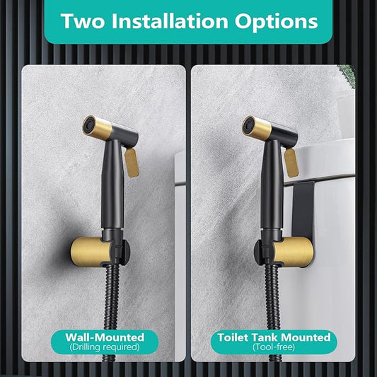 BARROCK Handheld Bidet Sprayer for Toilet, Stainless Steel Metal Made Baby Cloth Diaper Spraying Kit, Bathroom Toilet Bidet Attachment Set for Bathing Pets and Feminine Washing,Matte Black and Gold
