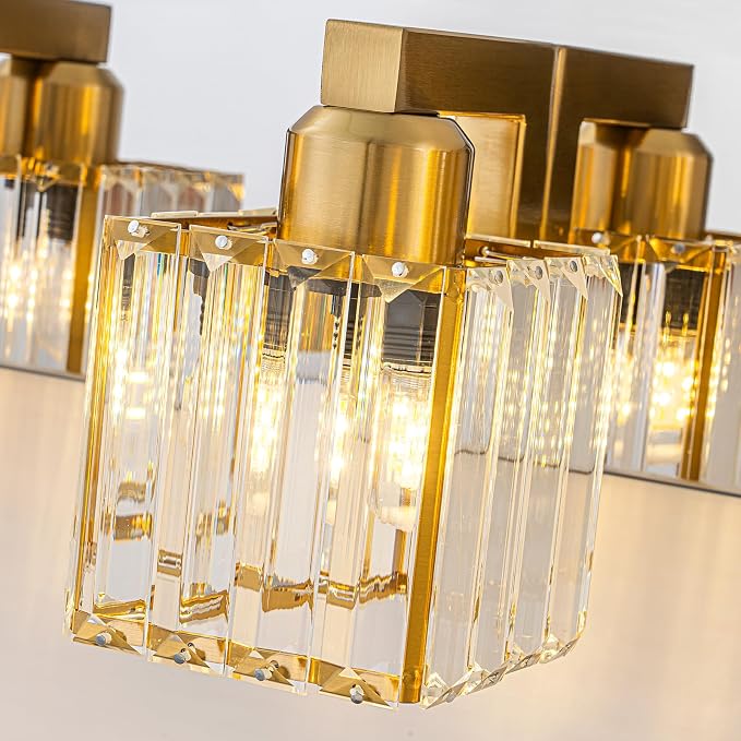 Gold Chrome Crystal Bathroom Light 3-Light Modern Bathroom Vanity Light Fixtures Over Mirror Wall Sconce