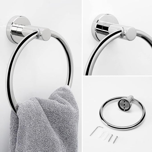 NearMoon 2 Pieces Bathroom Hardware Accessories, Towel Ring and Toilet Paper Holder- Stainless Steel Bath Towel Hanger and Hand Towel Holder, Wall Mounted (Chrome Finish)