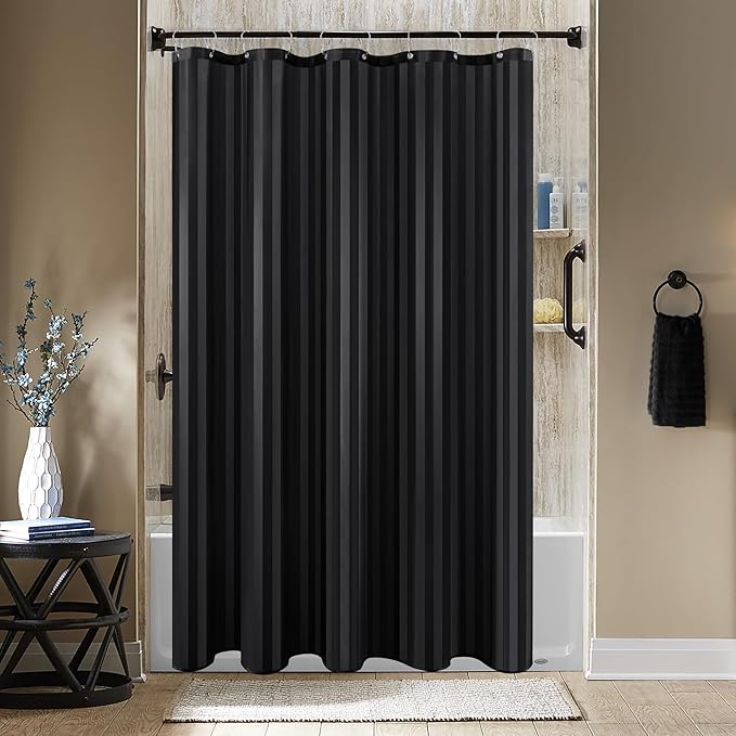 Fabric Shower Curtain Liner 72x72 Inch-Standard Size Cloth Shower Liners | Striped Black Hotel Quality Water Resistant Shower Liners for Bathroom-Machine Washable Polyester Bath Curtain Apartment Home