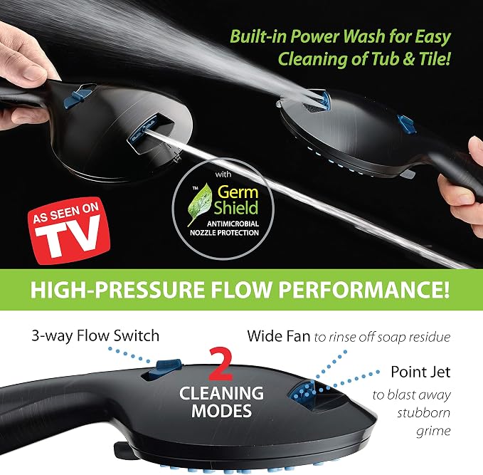 AquaCare 50-mode High Pressure 7 inch Shower Head Combo w/Dual Power Wash | Hygienic Jets, 2-mode Handheld Power Wash for Tub, Tile & Pets, Long 6 ft. Stainless Steel Hose, Extra Wall Bracket / Bronze