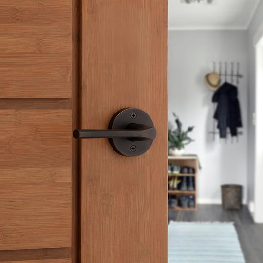 Kwikset Lisbon Dummy Door Handle, Round Single Sided Lever for Closets, French Double Doors, and Pantry, Venetian Bronze Non-Turning Reversible Interior Push/Pull Lever, with Microban Protection