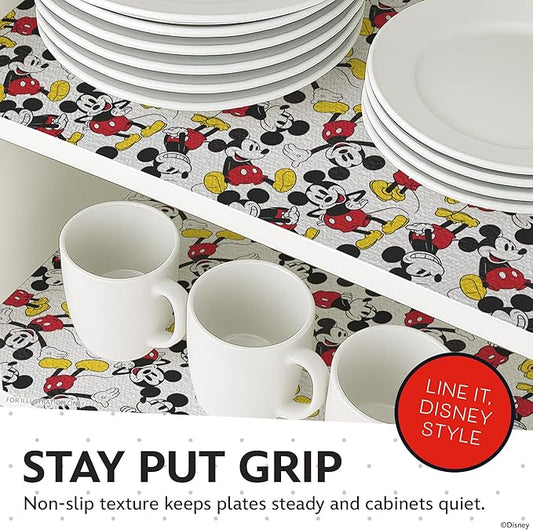 Disney Non Adhesive Shelf Liner – 18”x 10 ft Water-Resistant Drawer Liners for Kitchen Cabinets, Pantry, Fridge & Dressers – Easy Cut Cabinet Liner Roll- Mickey Mouse, Stitch & Winnie The Pooh