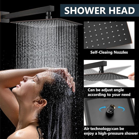 Aolemi Shower Faucet Set with Handheld Oil Rubbed Bronze 16 Inch Head | Pressure Balance Shower Valve and Trim Kit,SUS304 Rain Head and Handle System,All Metal,Wall Mount,Bathroom,Handheld Spray